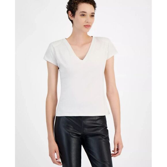 BOSS Orange Women's Top Sz M Ecrys Embellished V-Neck Cotton - Picture 1 of 3